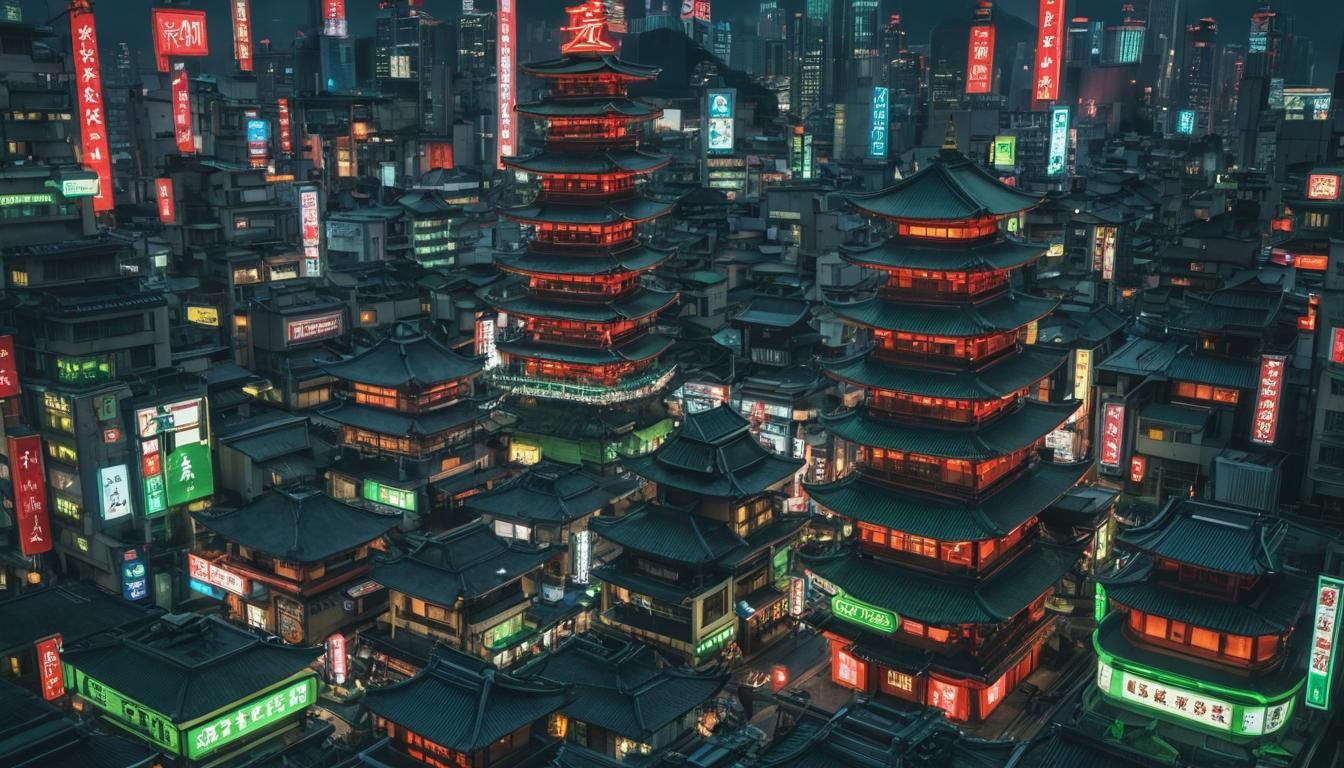 Futuristic Japanese City in Cyberpunk Style