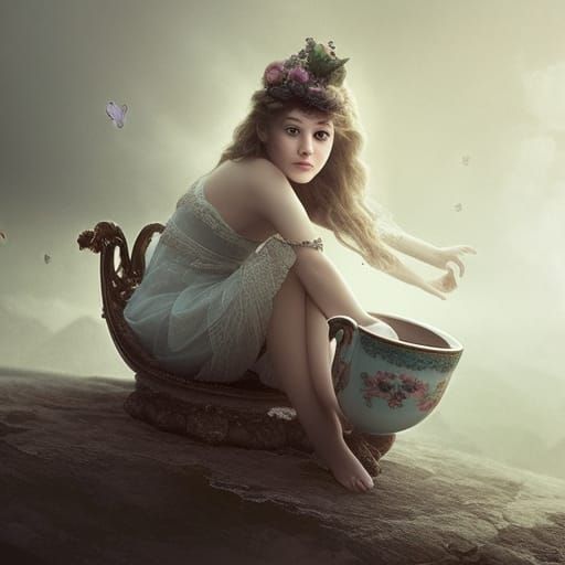 Dramatic Girl in Teacup: Digital Matte Painting