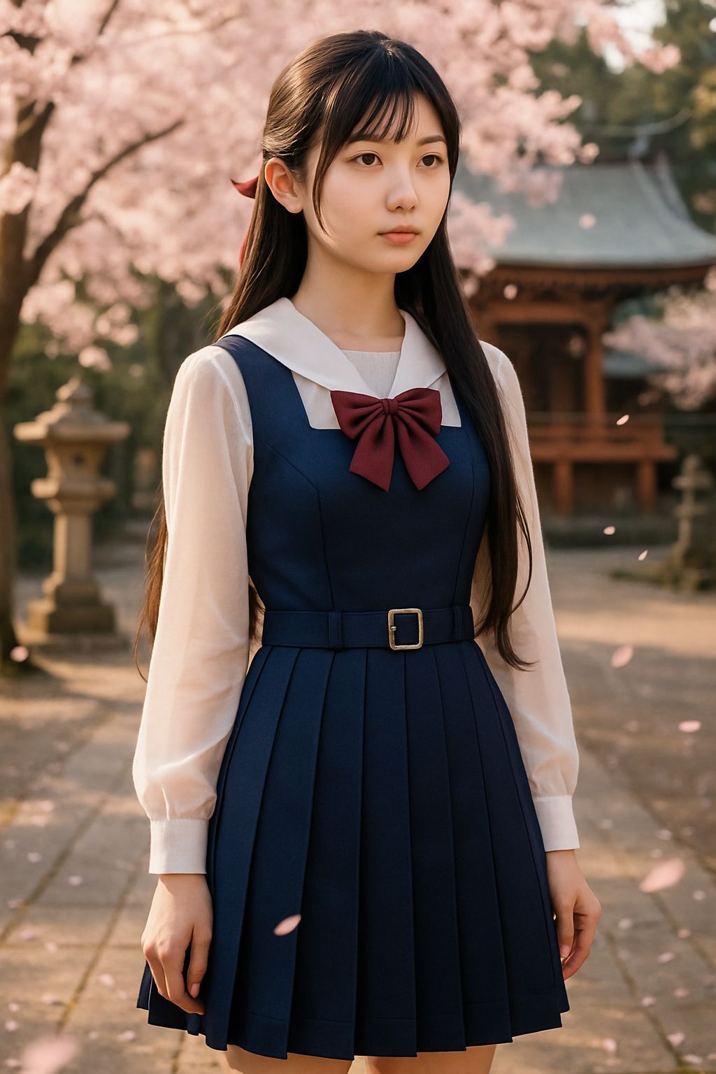 Kaori in Shrine Courtyard with Cherry Blossoms