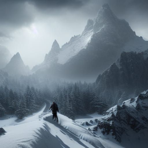 Footsteps into a Snowy Mountain Storm