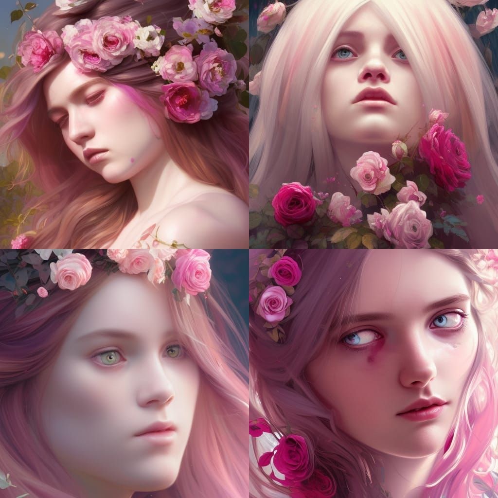 Hyperdetailed Rose Girl Portrait with Flowers