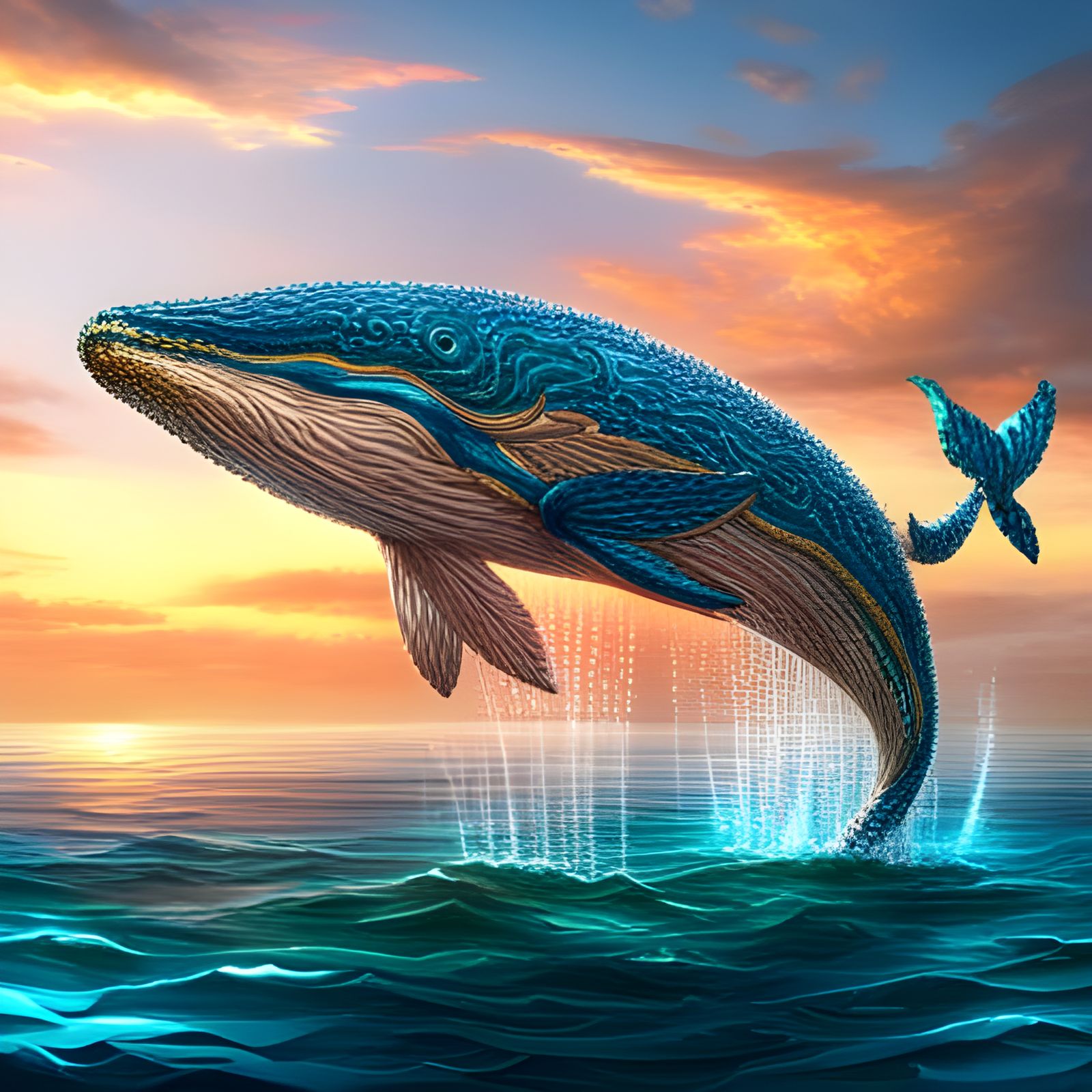 Jeweled Blue Whale in Art Nouveau Style