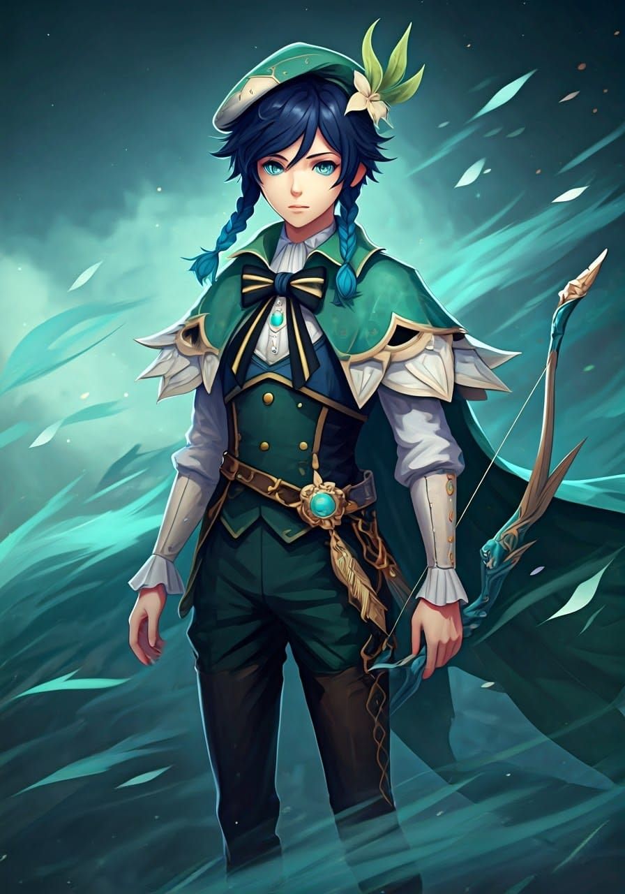 Venti, Anemo Archon, in a Mystical Landscape: 3D Anime Art