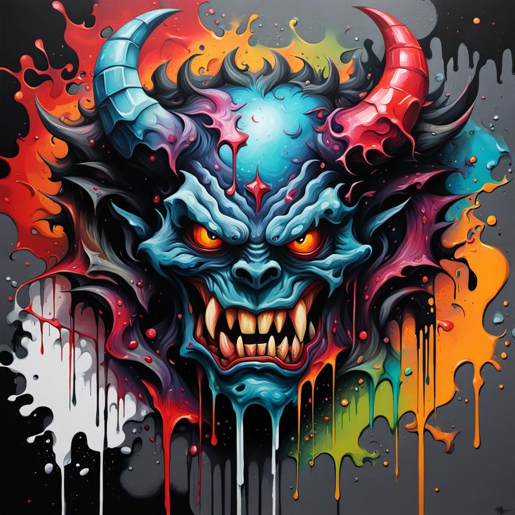 Demons in Colorful Graffiti Street Art