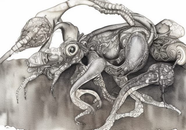 Intricate Organic Bodies in Graphite and Ink