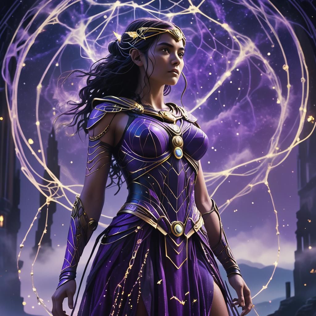 Athena Transforms Arachne into Weaver: Cinematic Film Still