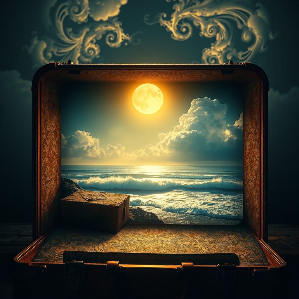 Dreamlike Landscape Unfolds in Vintage Suitcase