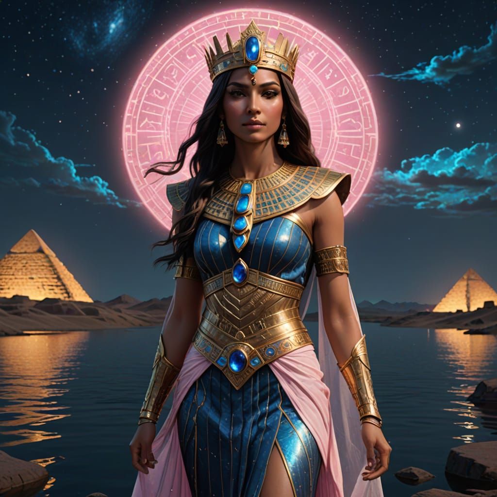 Egyptian Queen in Sci-Fi Attire with Glowing Details