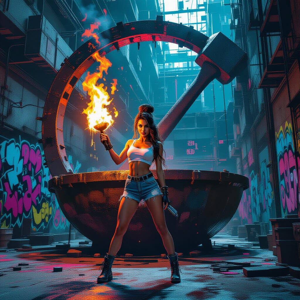Dynamic Graffiti Art of Woman with Glowing Ember