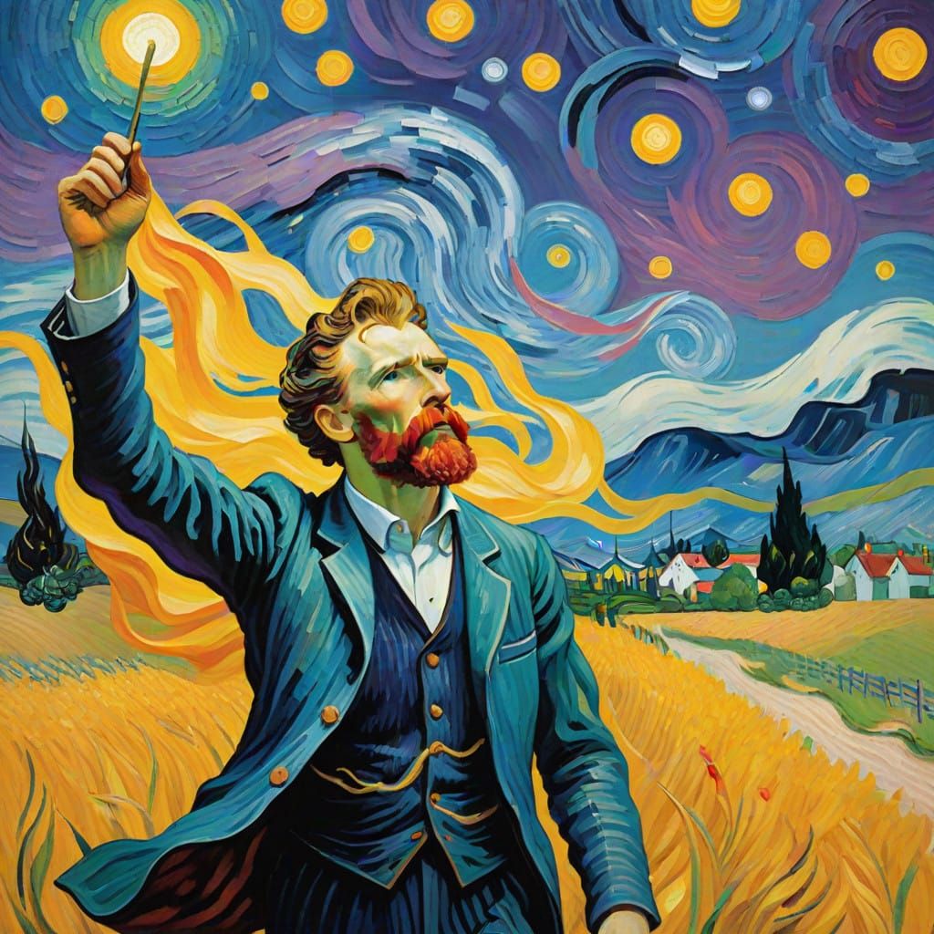 Vibrant Blue Flame in Neo-Impressionist Oil Painting