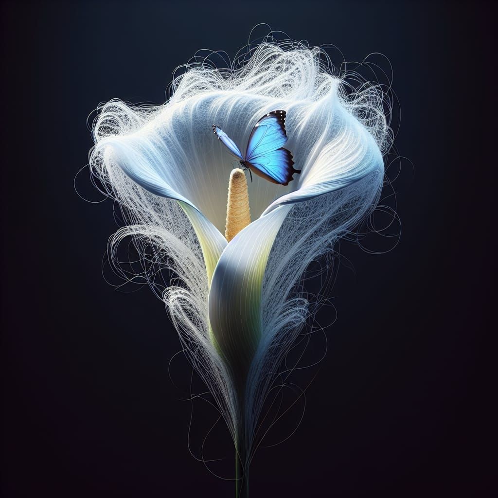 Ethereal Blue Morpho Butterfly in Glass-like Calla Lily