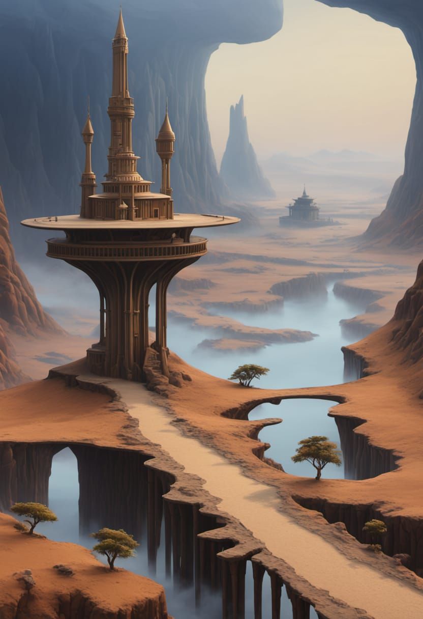 Alien Desert Landscape with River in Concept Art Style