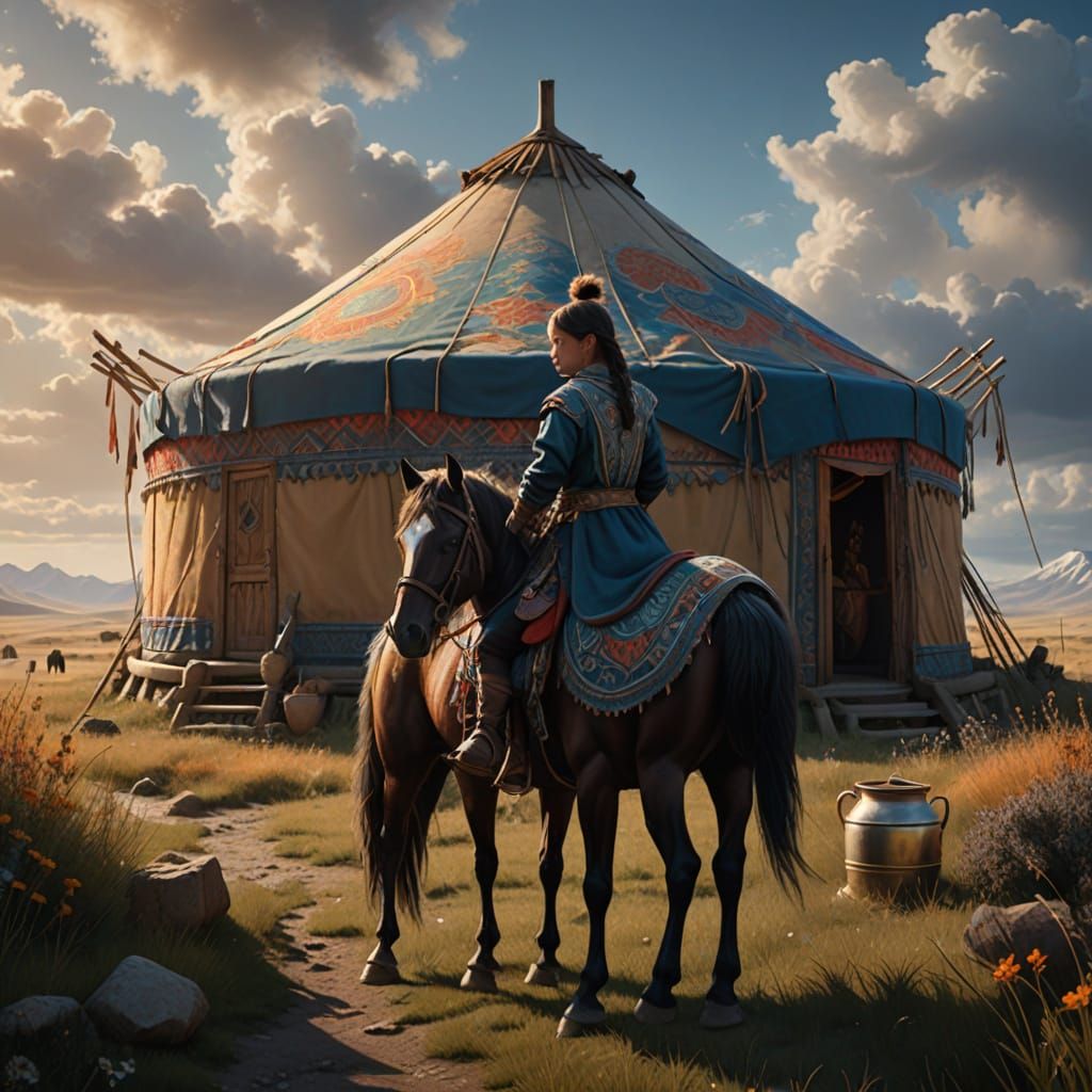 Epic Kazakh Yurt Scene in Fantasy Art