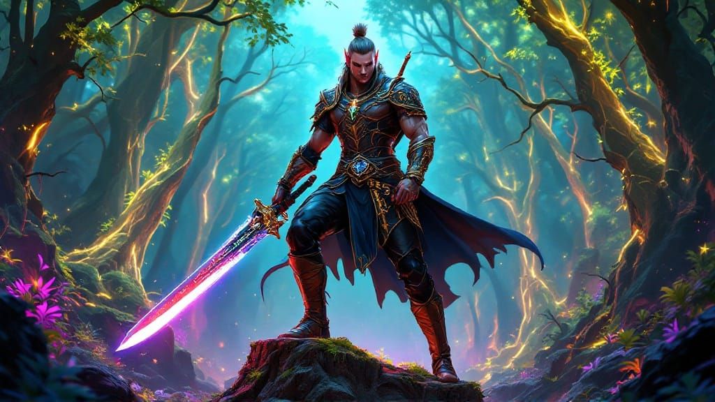 Majestic High Elf Warrior in Rococo Armor Stands Ready