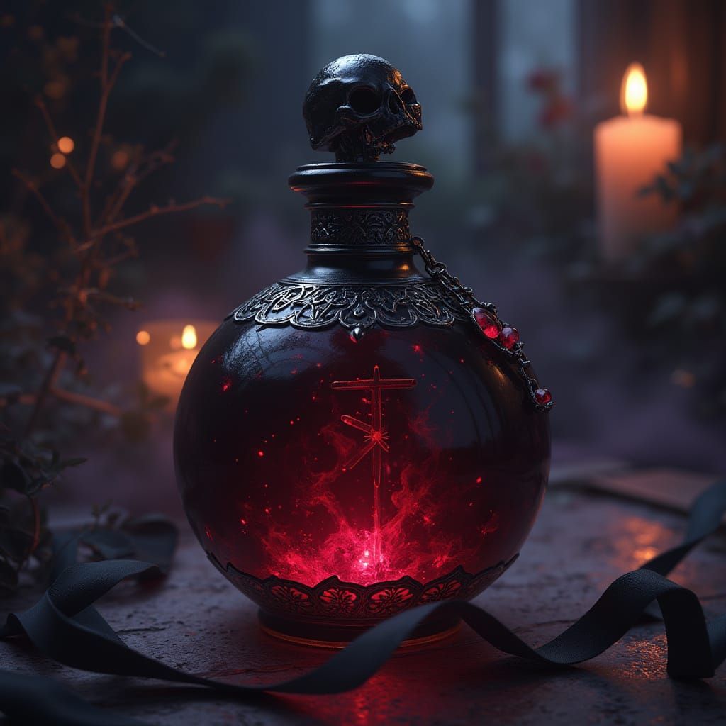 Elegant Dark Fantasy Potion Bottle in Gothic Style