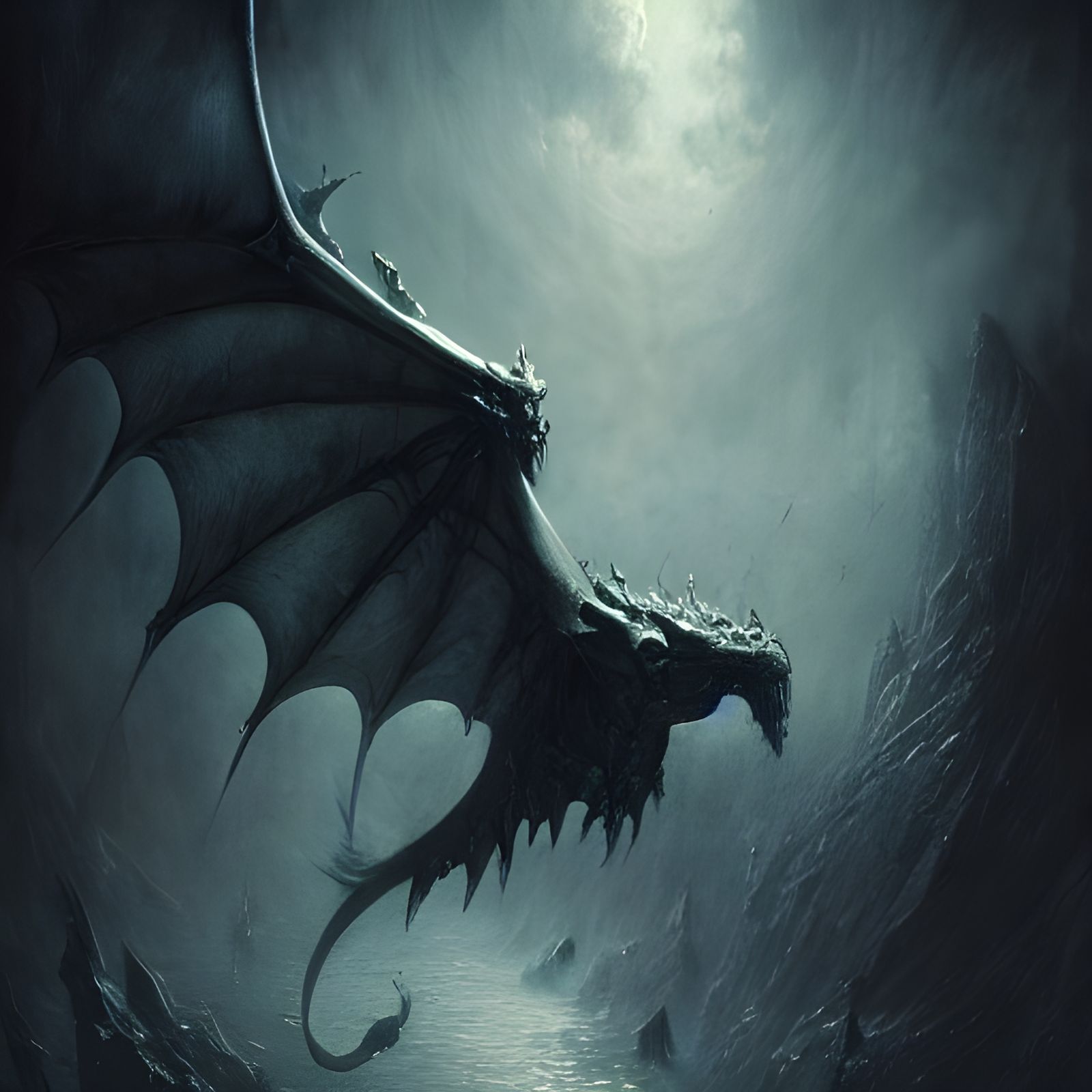 Gothic Horror Wyvern Illustration in Doré Style