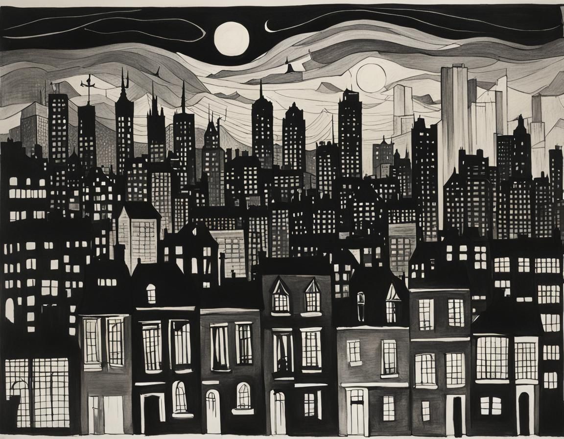 Night Cityscape Inspired by Early 20th Century Art