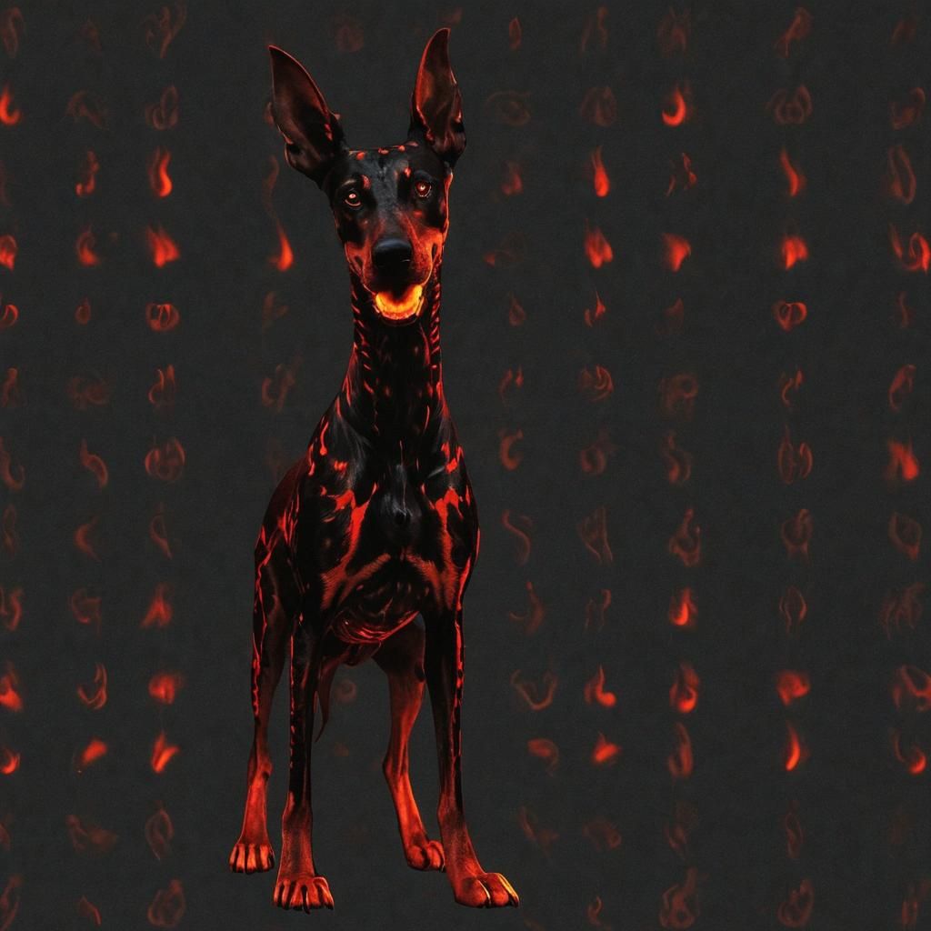 xenomorph doberman internal red radiance burning flames from...