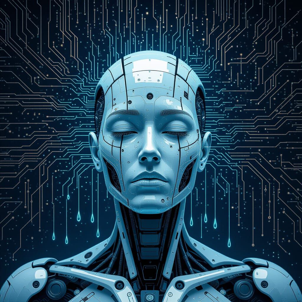 Weeping Android Covered in Astral Circuitry