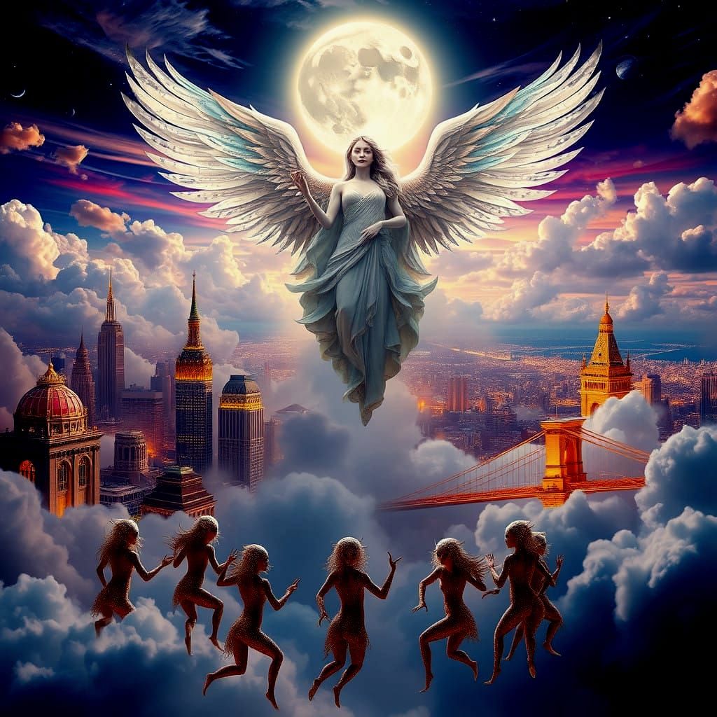 Ethereal Cloud City Rises with Radiant Goddess