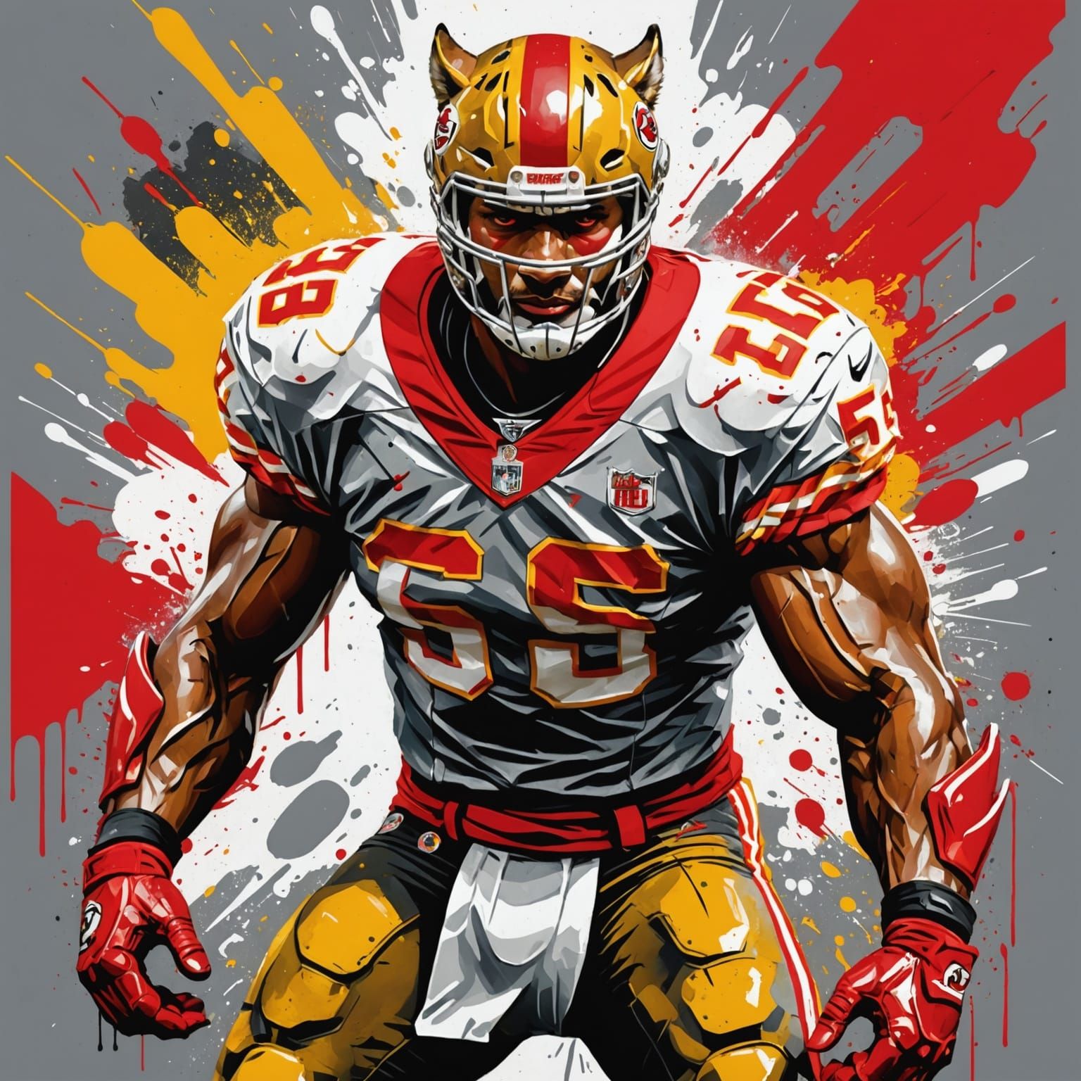 Muscular Wolf in Kansas City Chiefs Football Uniform