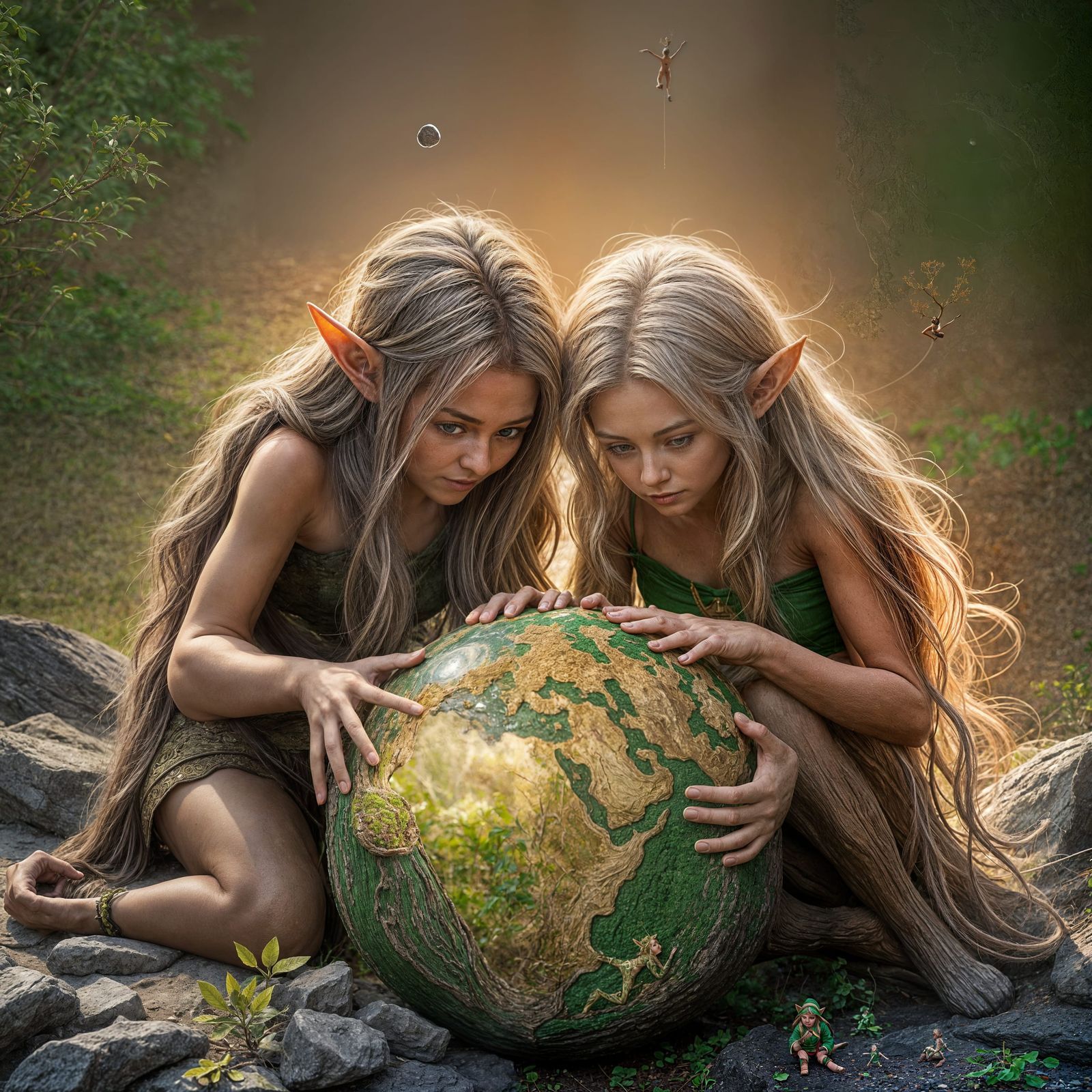 Hyperrealistic Elves Playing with Earth