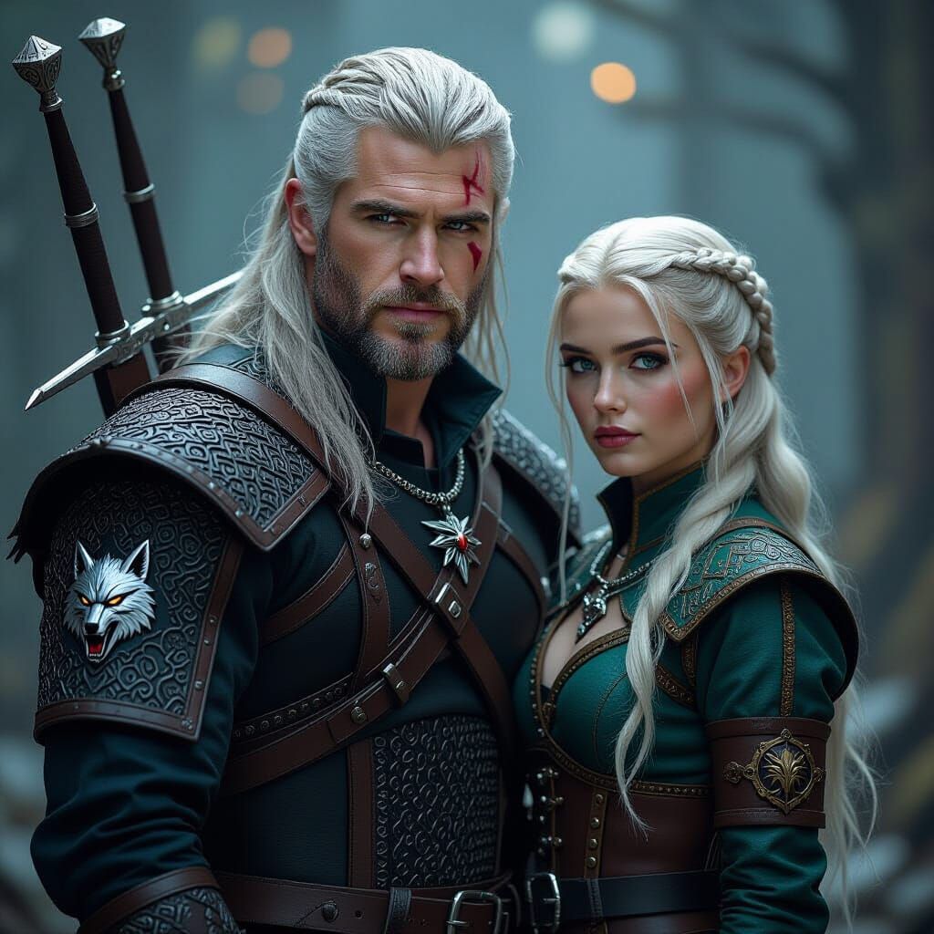 Geralt and Ciri in Dark Fantasy Style