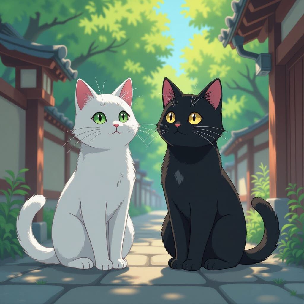 Humanoid Cats Side-by-Side in Anime Style