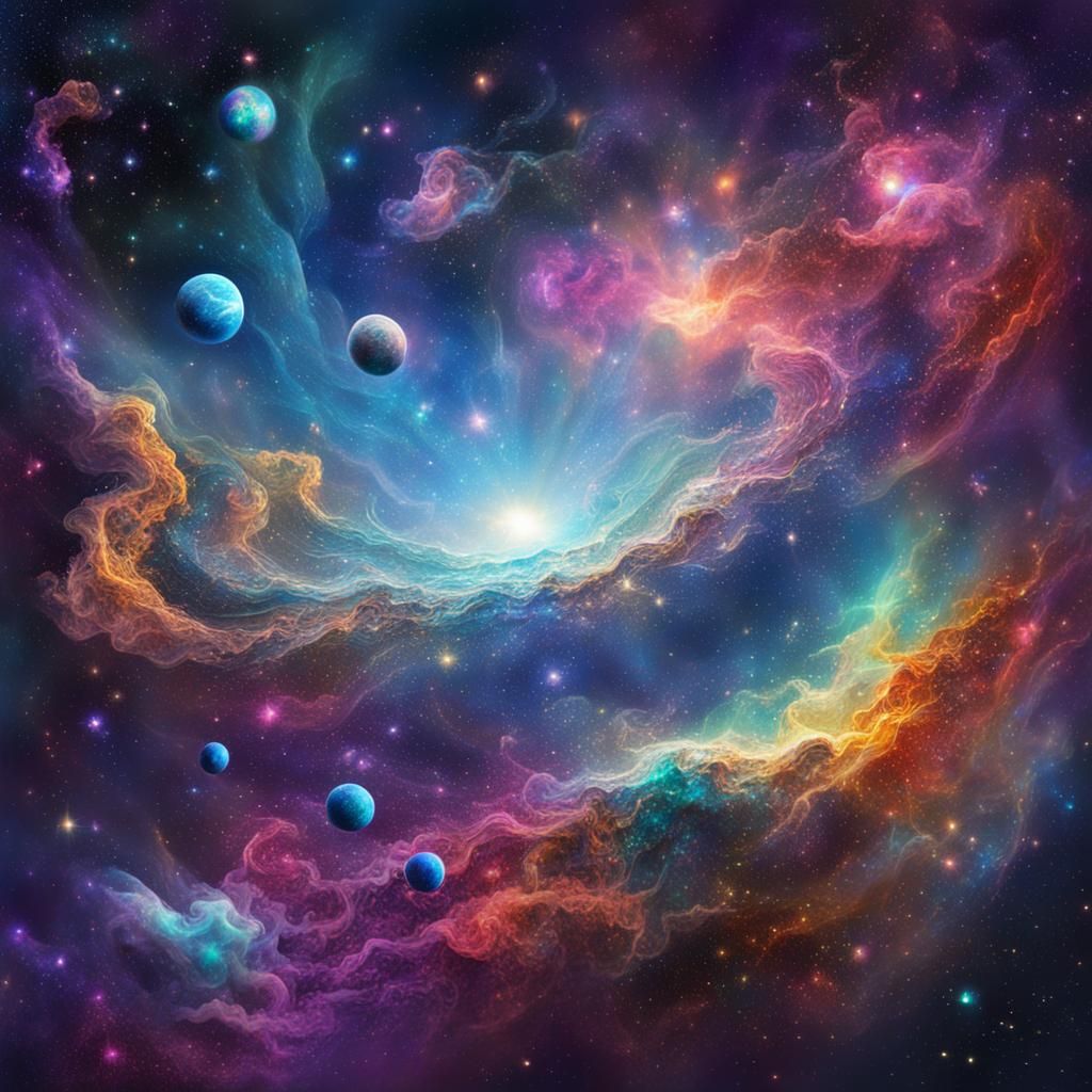 Holographic Nebula Galaxy in Mixed Media Style