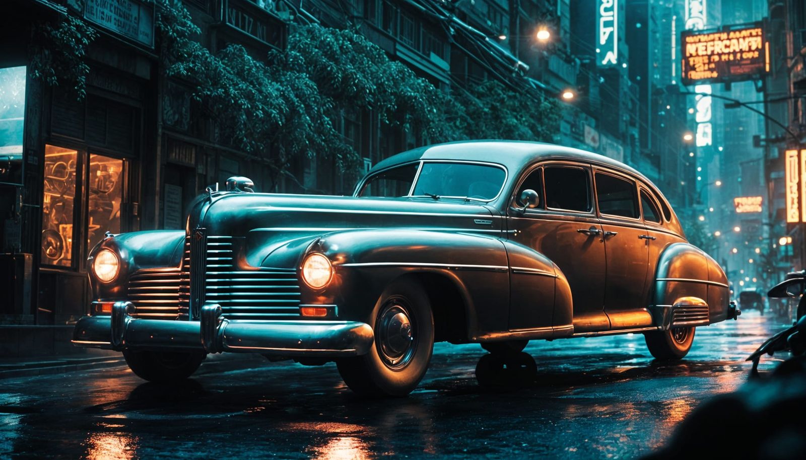 Cyberpunk Coupe de Ville in the Style of Syd Mead