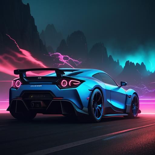 Neon Sports Car Concept Art in Fantasy Style