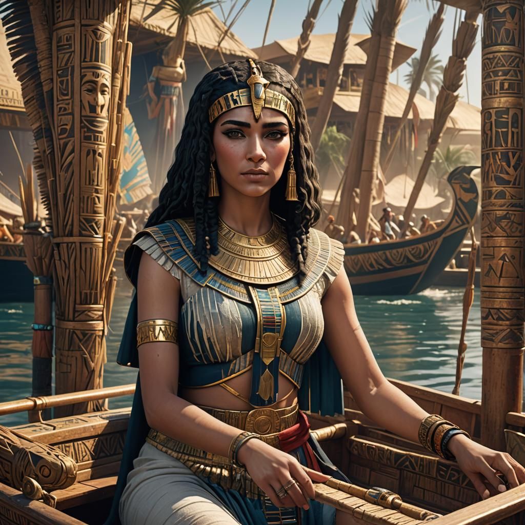 Cleopatra Portrait on Egyptian Reed Boat