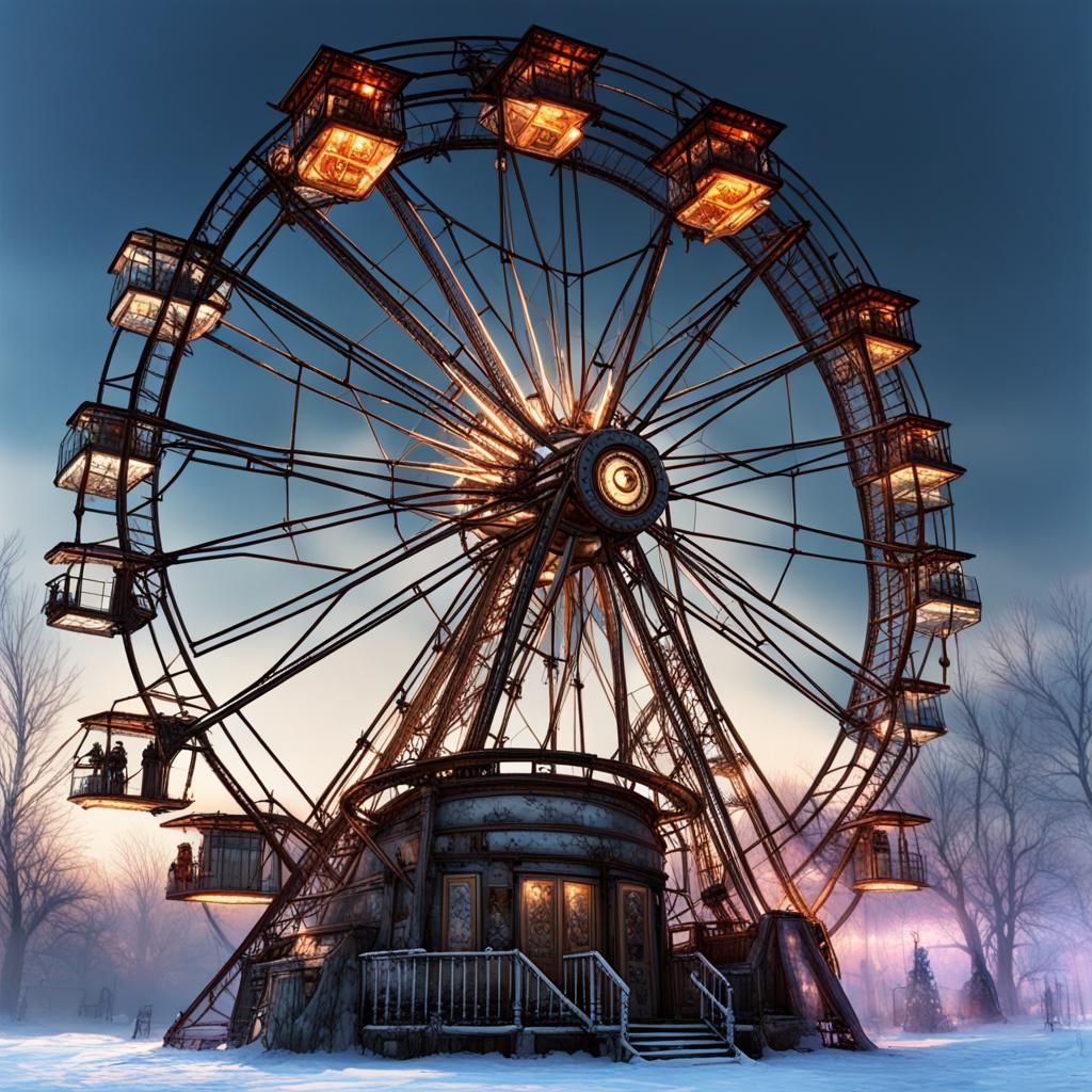 Steampunk gothic Light  Wheel in winter wonderland