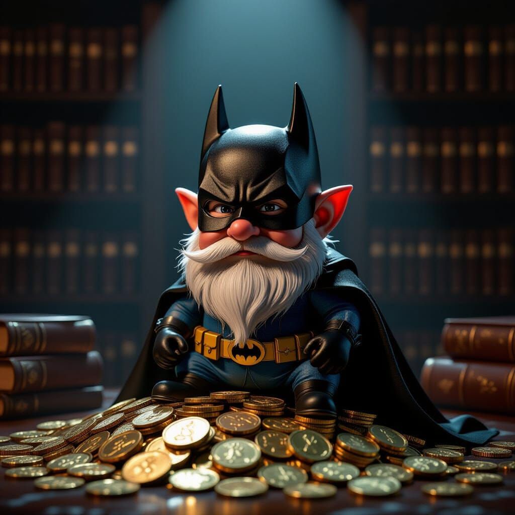 Distinguished Gnome in Batman Cowl, Gritty Noir Lighting