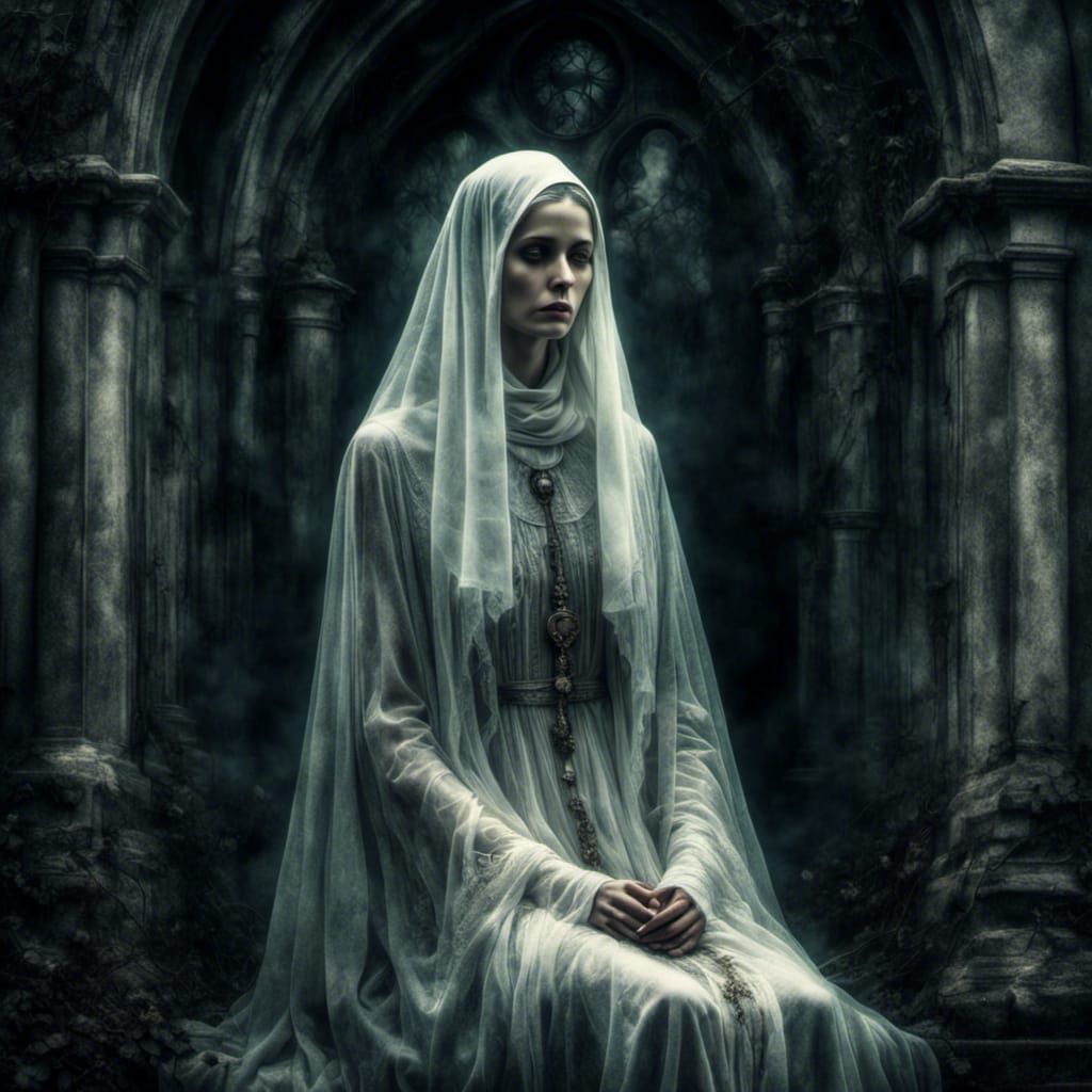 Eerie Ghostly Nun Apparition of Captivating Beauty