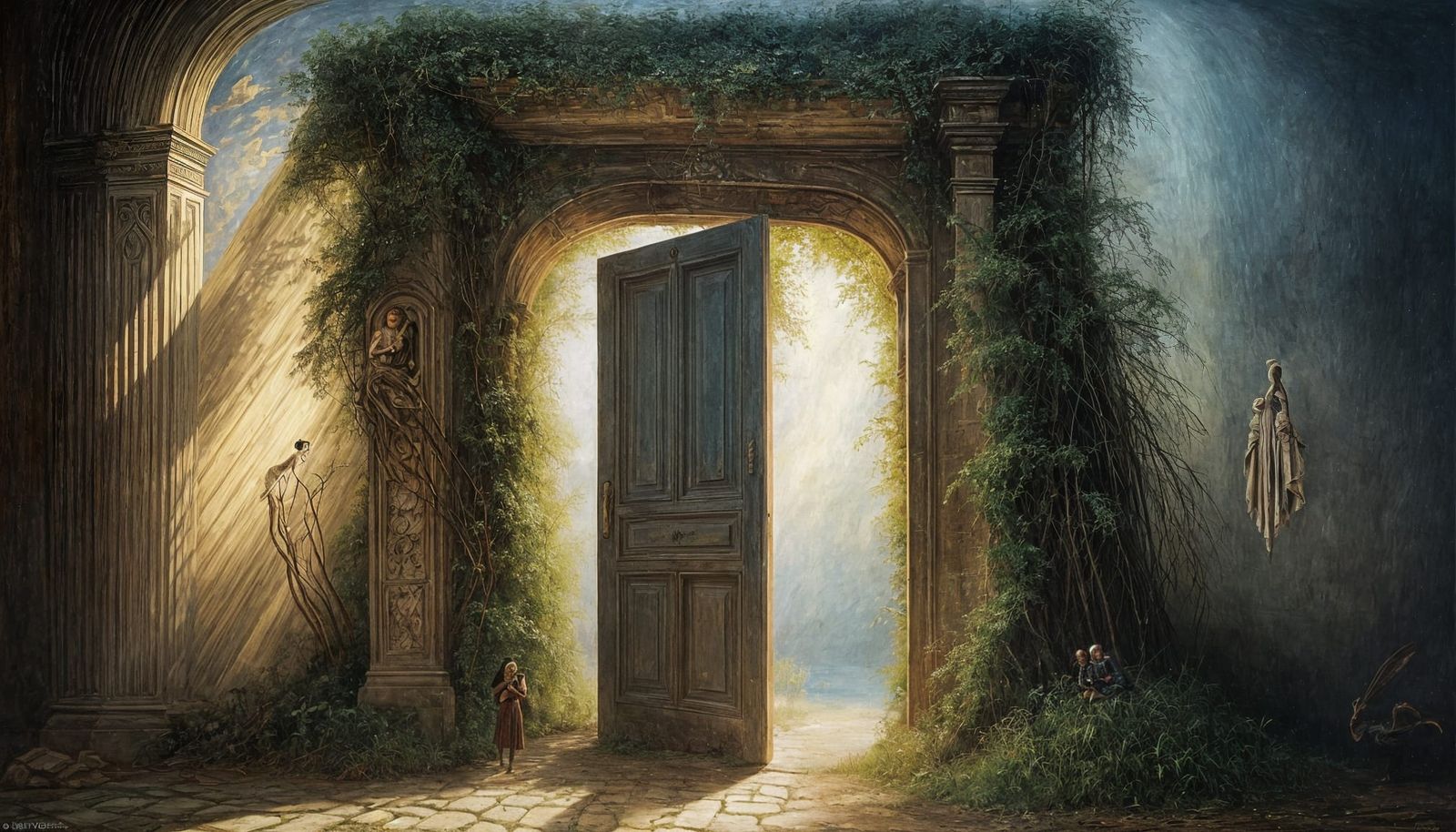 Dreamlike Doorway in Mist, Surrealist Painting
