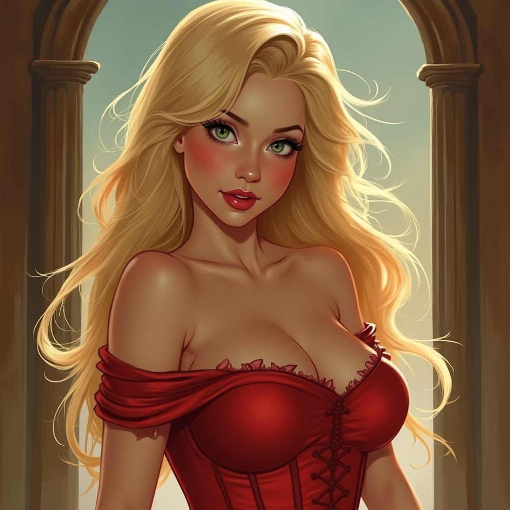Sultry Pin-Up Goddess in Red Corset