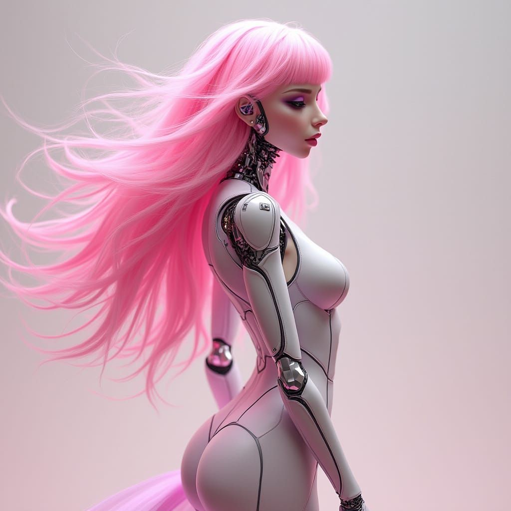 Futuristic Robotic Goddess in Pastel Pink Hairdo