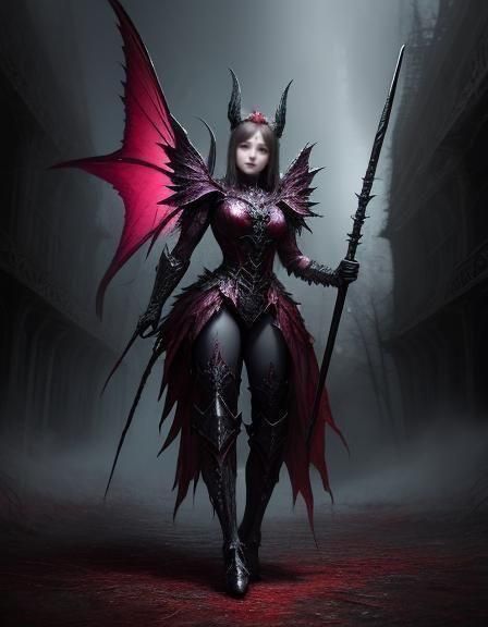 Warrior Fairy with Bat Wings in War Armor