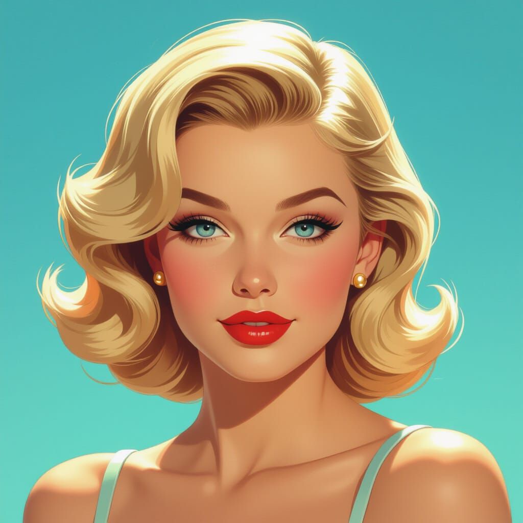 1950s Blond Pin-Up Photograph in Hyperdetailed Style