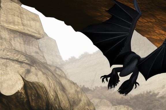 Black Dragon Soaring Through Cave