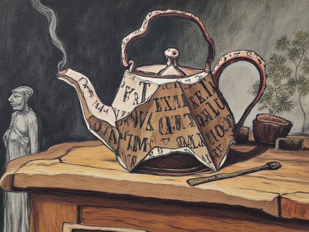 Mutated Origami Elephant Teapot in Alphabet Spiderweb