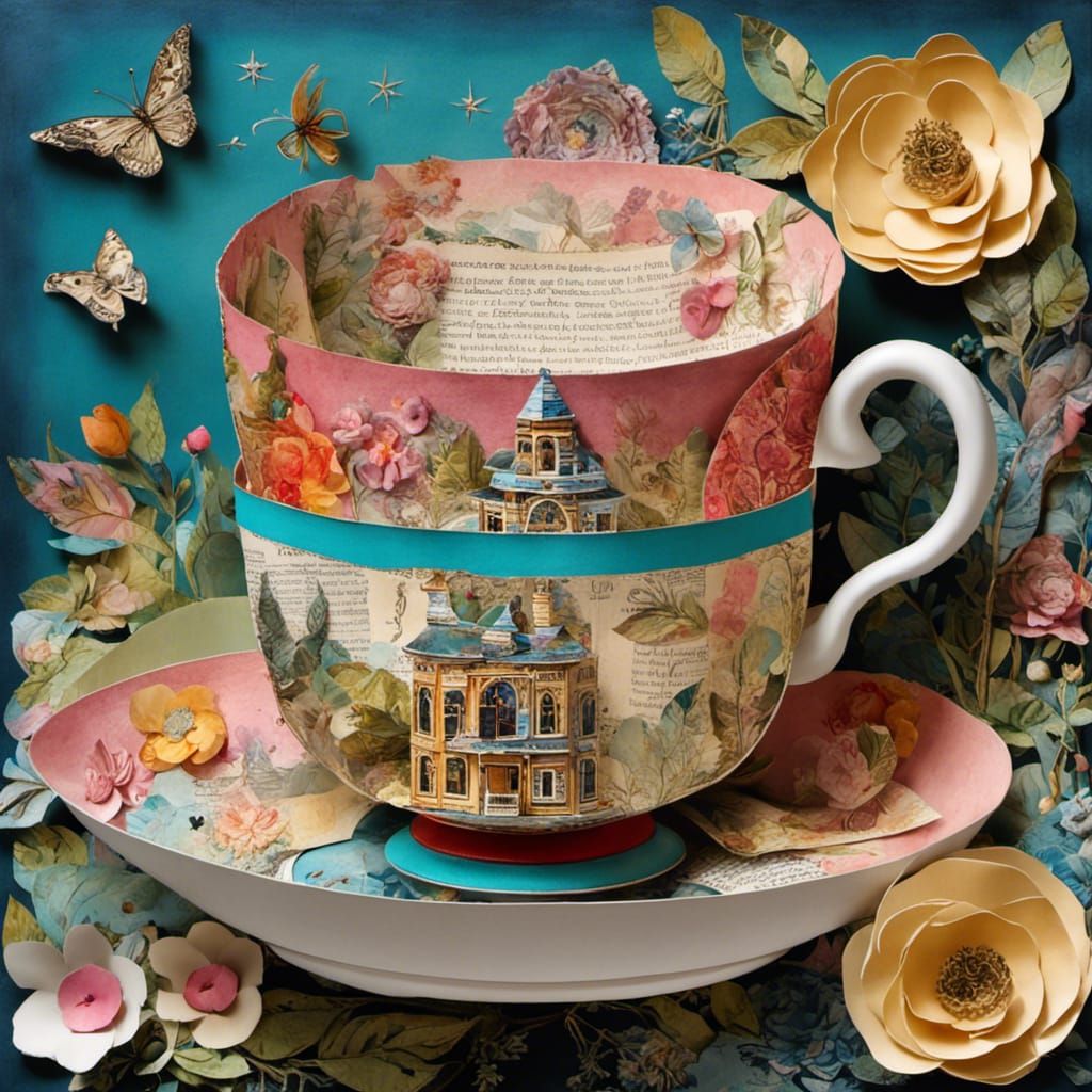 Magic Teacup: Elaborate Mixed-Media Collage