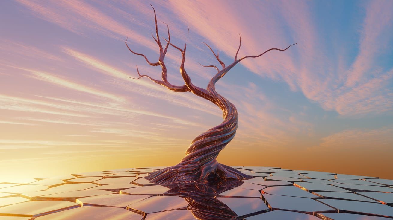 Surreal Glowing Tree Reaches to Iridescent Sky