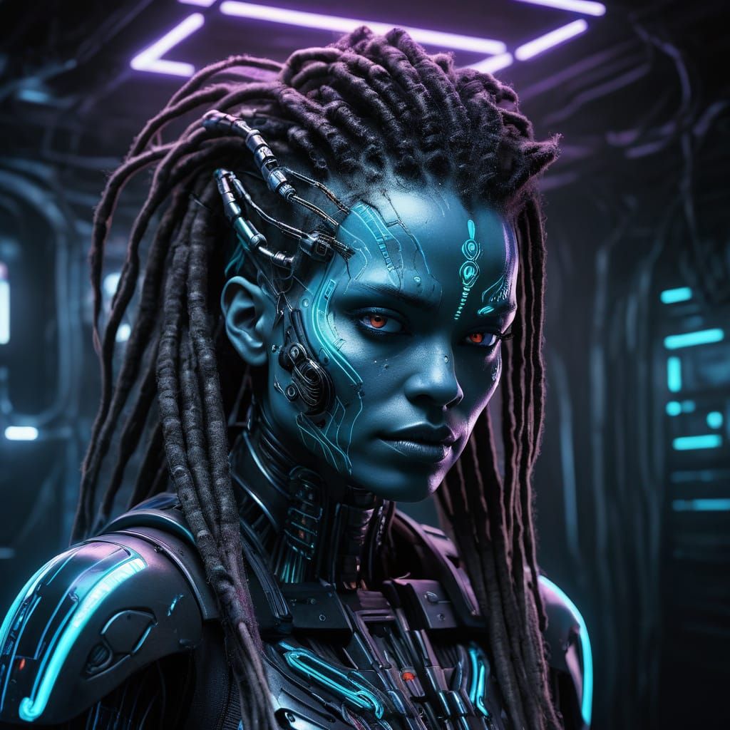 Cyber Pirate in Neon-Lit Futuristic Portraiture