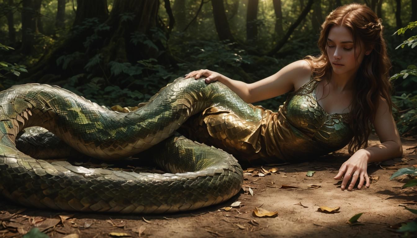 Elegant Lamia Portrait in Ethereal Forest Setting