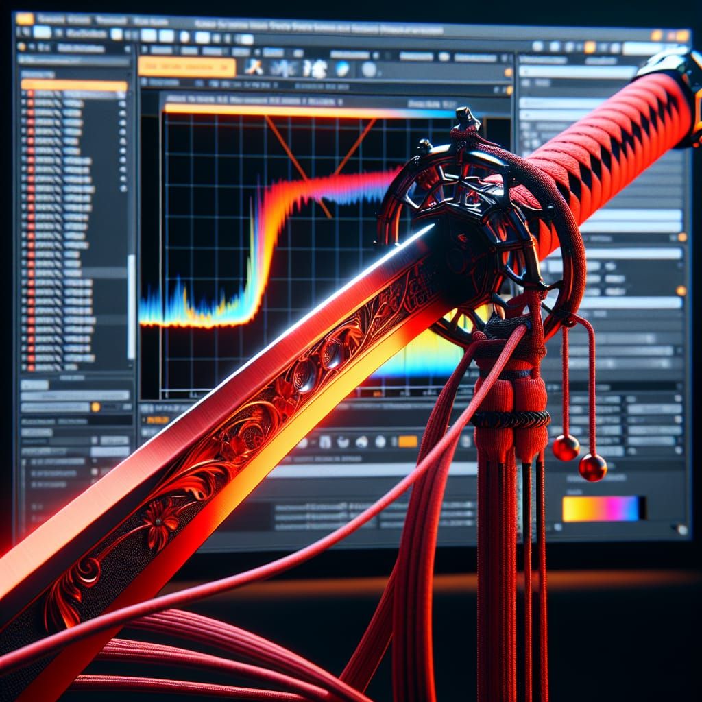 Striking Red Katana in 3D Cinematic Style