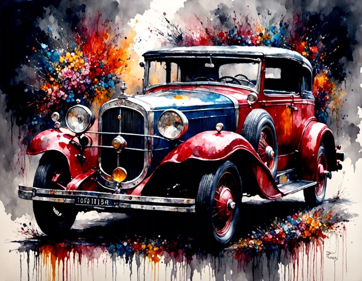 1930s Car as Colorful Impressionistic Painting