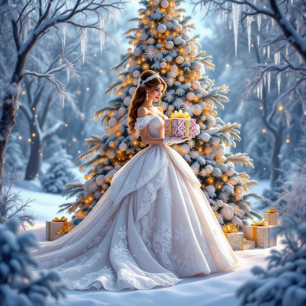 Belle in Shimmering Christmas Gown