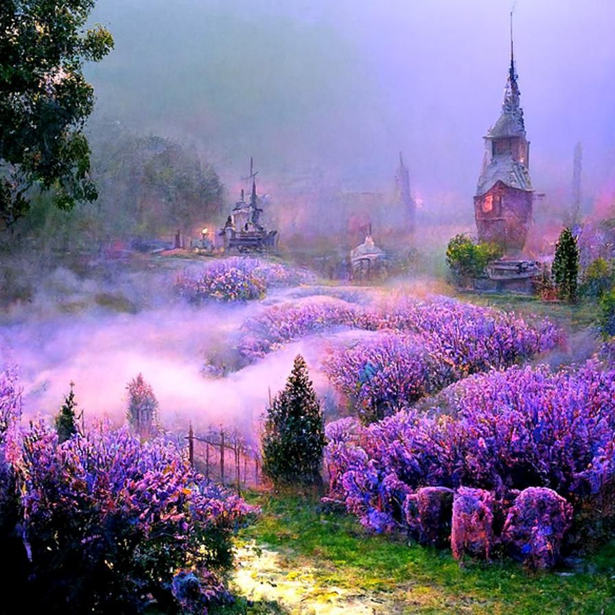 Ethereal Lavender Field: A Thomas Kinkade-Inspired Scene